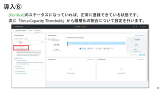 13
[Verified]のステータスになっていれば、正常に登録できている状態です。
次に「Set a Capacity Threshold」から階層化の割合について設定を行います。
導入⑥
 