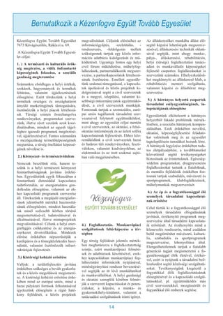 14
Kézenfogva Együtt Tovább Egyesület
7673 Kővágószőlős, Rákóczi u. 69.
A Kézenfogva Együtt Tovább Egyesü-
let céljai:
1. ) A természeti és kulturális örök-
ség megőrzése, a vidék önfenntartó
képességének fokozása, a szociális
gazdaság megteremtése
Számunkra elsődleges a helyi értékek,
szokások, hagyományok és termékek
feltárása, valamint újjáélesztésének
elősegítése. Ezért törekszünk a helyi
termékek országos és országhatáron
átnyúló marketingjének támogatására,
ösztönözzük a helyi piacok létrehozá-
sát. Térségi szinten összehangolva
rendezvényeket, programokat szerve-
zünk, illetve részt veszünk azok koor-
dinálásában, mindezt az egyedi tájjel-
leghez igazodó programok megőrzésé-
vel, újjáélesztésével. Fontos számunkra
a mezőgazdaság termelőképességének
megtartása, a térség önellátási képessé-
gének növelése is.
2.) Környezet- és természetvédelem
Nemcsak beszélünk róla, hanem te-
szünk is a helyi természeti környezet
fenntarthatóságának javítása érdeké-
ben. Egyesületünk egyik fókuszában a
fenntartható életmóddal kapcsolatos
tudatformálás, az energiatudatos gon-
dolkodás elősegítése, valamint az eh-
hez kapcsolódó programok szervezése
áll. Törekszünk a megújuló energiafor-
rások jelentősebb mértékű hasznosítá-
sának elősegítésére, mindezt használa-
tuk minél szélesebb körben történő
megismertetésével, tudatosításával és
alkalmazásával, illetve mintaprojektek
megvalósításával. Célunk a helyi ener-
giafüggés csökkentése és az energia-
szerkezet diverzifikálása. Mindezek
elérése érdekében népszerűsítjük a
kerékpáros és a tömegközlekedés hasz-
nálatát, valamint ösztönözzük infrast-
ruktúrájuk fejlesztését.
3.) Kistérségi kohézió erősítése
Valljuk: a területfejlesztés javítása
érdekében szükséges a bevált gyakorla-
tok és a közös megoldások megismeré-
se. A kistérségi kohézió erősítése érde-
kében mind az európai uniós, mind a
hazai pályázati források felkutatásával
igyekszünk elősegíteni a régió haté-
kony fejlődését, a közös projektek
megvalósítását. Céljaink eléréséhez az
információgyűjtés, -szelektálás, -
rendszerezés, -feldolgozás mellett
szükségesnek tartjuk egy közös infor-
mációs adatbázis kidolgozását és mű-
ködtetését. Ugyanígy fontos egy helyi
civil fórum működtetése, műhelyfog-
lalkozások, partnertalálkozók megszer-
vezése, a partnerkapcsolatok létrehozá-
sának ösztönzése. Emellett egyesüle-
tünk szakmai támogatással, a kapcsola-
tok ápolásával és közös projektek ki-
dolgozásával segíti a civil szervezetek
és a megyei, települési, valamint ki-
sebbségi önkormányzatok együttműkö-
dését, a civil szervezetek munkáját.
Fontosnak tartjuk a szomszédos, euró-
pai uniós tagállamok társadalmi szer-
vezeteivel folytatott együttműködést,
mint ahogy az egyesület céljai mentén
a civil szervezetek, az oktatási, a felső-
oktatási intézmények és az üzleti szféra
kapcsolatainak fejlesztését. Ehhez köz-
reműködünk a civil szervezetek hazai
és határon túli rendezvényeken, feszti-
válokon, valamint kiadványokban, az
elektronikus és az írott szakmai sajtó-
ban való megjelenésében.
4.) Foglalkoztatás. Munkaerőpiaci
szolgáltatások feltérképezése a tér-
ségben
Egy térség fejlődését jelentős mérték-
ben meghatározza a foglalkoztatottság
szintje, ezért munkaerőpiaci felméré-
sek és adatbázisok készítésével, ezek-
hez kapcsolódóan munkaerőpiaci fog-
lalkoztatási információk nyújtásával,
minőségirányítási rendszer bevezetésé-
vel segítjük az itt lévő munkáltatókat
és munkavállalókat. A helyi gazdasági
és oktatási szereplők körében felmér-
jük a szervezeti kapacitásokat és poten-
ciálokat, a képzési, a munka- és
gyakornokihely-kínálatot, valamint a
tanácsadási szolgáltatások iránti igényt.
Az álláskeresőket munkába állást elő-
segítő képzési lehetőségek megszerve-
zésével, álláskeresési technikák oktatá-
sával segítjük, mint ahogy munka-,
pálya-, álláskeresési, rehabilitációs,
helyi (térségi) foglalkoztatási tanács-
adást és munkavállalói képességeket
fejlesztő csoportos foglalkozásokat is
szervezünk számukra. Elhelyezkedésü-
ket megkönnyíti az álláskereső klub, a
rehabilitációs mentori szolgáltatás,
valamint képzési és állásbörze meg-
szervezése.
5.) A hátrányos helyzetű csoportok
társadalmi esélyegyenlőségének, in-
tegrációjának elősegítése
Egyesületünk elkötelezett a hátrányos
helyzetből fakadó problémák mérsék-
lésében, a szociális hátrányok kompen-
zálásában. Ezek érdekében nevelési,
oktatási, képességfejlesztési feladato-
kat valósítunk meg és az egyesület
tagtelepülésein tanodákat hozunk létre.
A hátrányok legyőzése érdekében tuda-
tos életpályaépítést, a továbbtanulást
közvetlenül segítő tevékenységeket
biztosítunk az érintetteknek. Egészség-
védelmi programokat, drogprevenciós
foglalkozásokat tartunk a fiataloknak,
és mentális fejlődésük érdekében fon-
tosnak tartjuk szabadidős, művészeti és
sportprogramok, klubfoglalkozások,
műhelymunkák megszervezését.
6.) Az ép és a fogyatékossággal élő
személyek társadalmi kapcsolatai-
nak erősítése
Célul tűztük ki a fogyatékossággal élő
személyek társadalmi elfogadásának
javítását, érzékenyítő programok meg-
szervezése által társadalmi kapcsolata-
ik erősítését. Az érzékenyítés mind a
köznevelés rendszerén, mind családon
belül megtörténhet művészeti, kulturá-
lis, szabadidős és sportprogramok
megszervezése, lebonyolítása által.
Elengedhetetlennek tartjuk a fiatalabb
generáció tagjait megismertetni a fo-
gyatékossággal élők életével, értékei-
vel, ezért is nyújtunk a társadalmi beil-
leszkedést segítő közösségi szolgáltatá-
sokat. Tevékenységünk kiegészül a
fogyatékkal élők foglalkoztatásának
elősegítésével és a kapcsolódó szolgál-
tatásokkal, pl. együttműködés más
civil szervezetekkel, mozgássérült és
fogyatékkal élő emberek segítése.
Bemutatkozik a Kézenfogva Együtt Tovább Egyesület
 