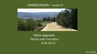 HANDELINGEN – studie 37
13-1-2022
Tabita opgewekt
Petrus naar Cornelius
9:36-10:12
 