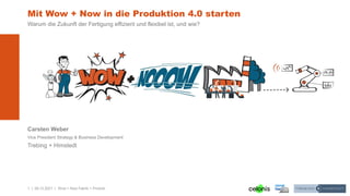 1 | 09.12.2021 | Wow + Now Fabrik + Produkt
Carsten Weber
Mit Wow + Now in die Produktion 4.0 starten
Vice President Strategy & Business Development
Warum die Zukunft der Fertigung effizient und flexibel ist, und wie?
Trebing + Himstedt
 