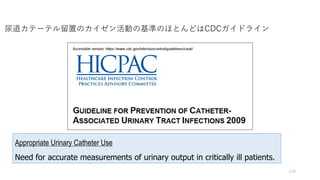 110
Appropriate Urinary Catheter Use
Need for accurate measurements of urinary output in critically ill patients.
Ʃ`ƥäΥӤλʤΤۤȤɤCDCɥ饤
 