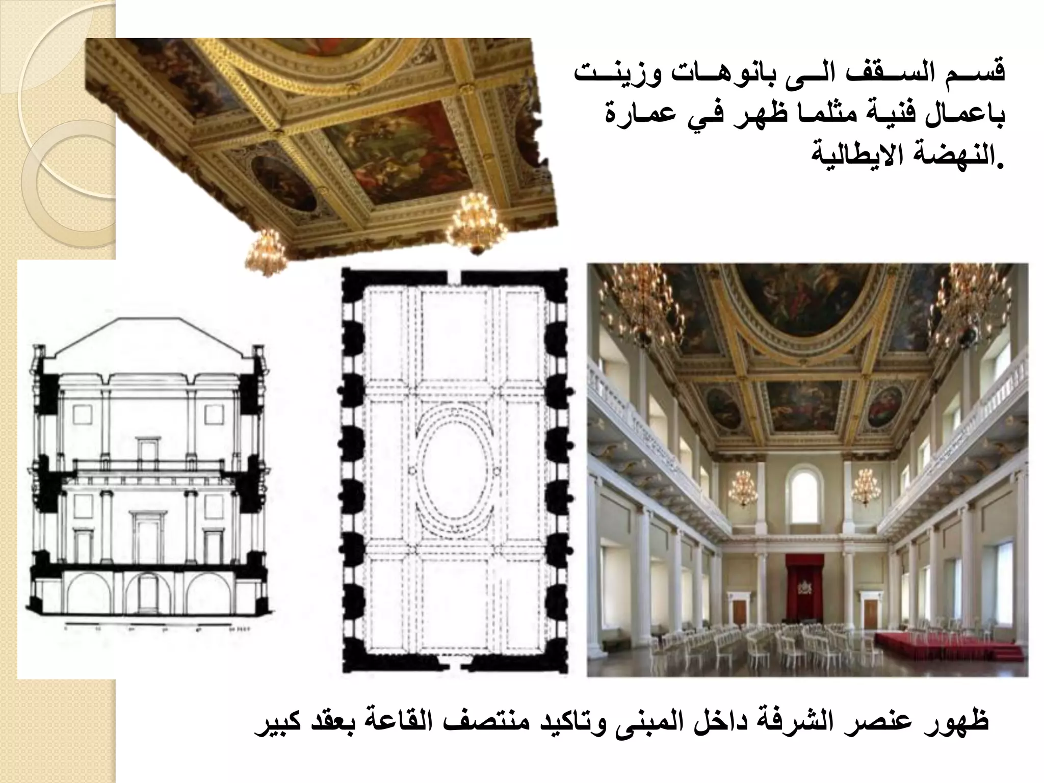 ‫ووو‬‫و‬‫ين‬ ‫و‬ ‫وووا‬‫و‬‫بانوه‬ ‫وووى‬‫و‬‫ال‬ ‫وووقف‬‫و‬‫الس‬ ‫وووم‬‫و‬‫قس‬
‫وارة‬‫و‬‫عم‬ ‫وي‬‫و‬‫ف‬ ‫ور‬‫و‬‫ظه‬ ‫وا‬‫و‬‫مثلم‬ ‫وة‬‫و‬‫فني‬ ‫وال‬‫و‬‫باعم‬
.
‫االيطالية‬ ‫النهضة‬
‫كبير‬ ‫بعقد‬ ‫القاعة‬ ‫منفصف‬ ‫وفاكيد‬ ‫المبنى‬ ‫داخل‬ ‫الشرفة‬ ‫عنصر‬ ‫ظهور‬
 