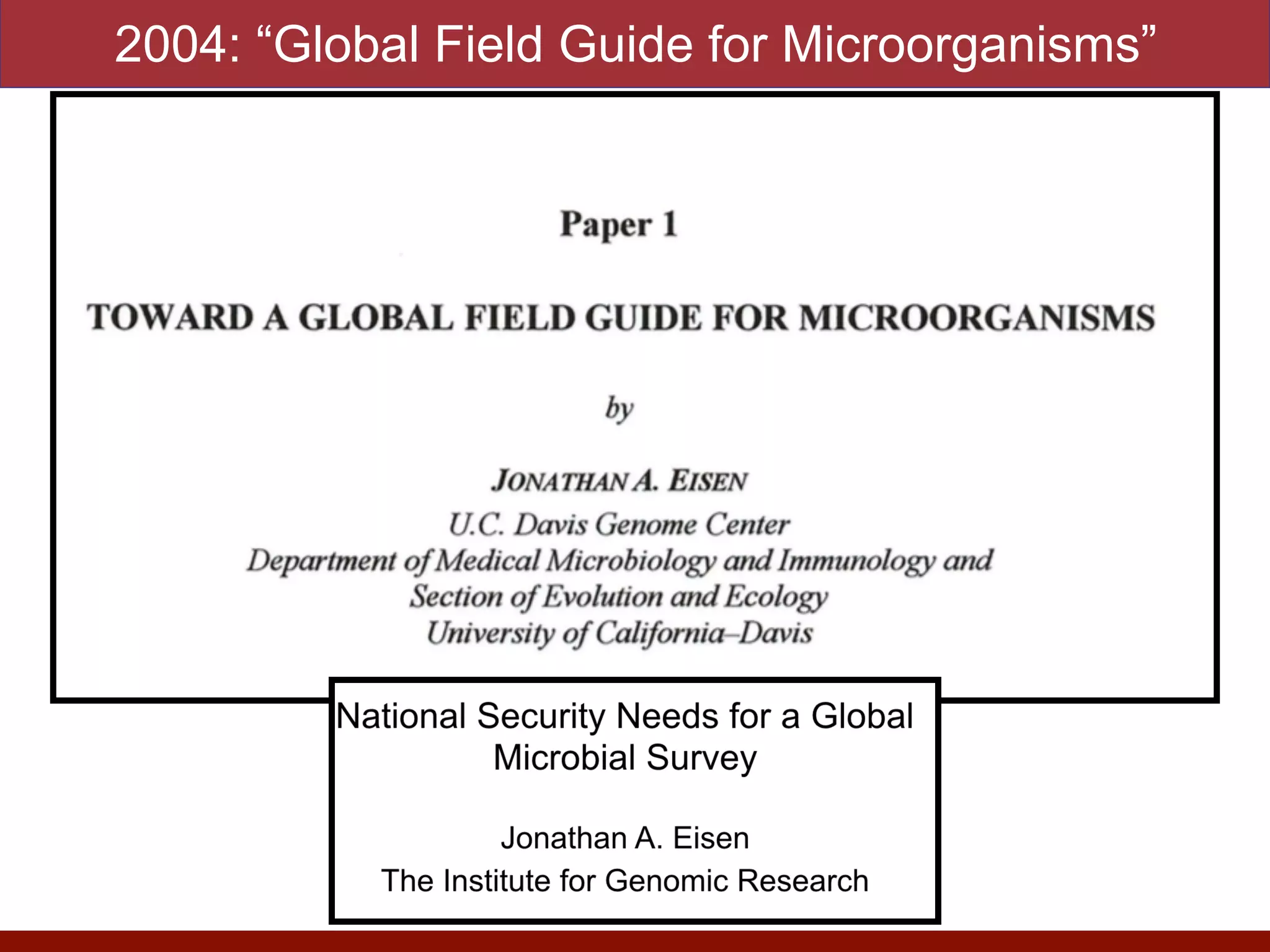 2004: “Global Field Guide for Microorganisms”
 