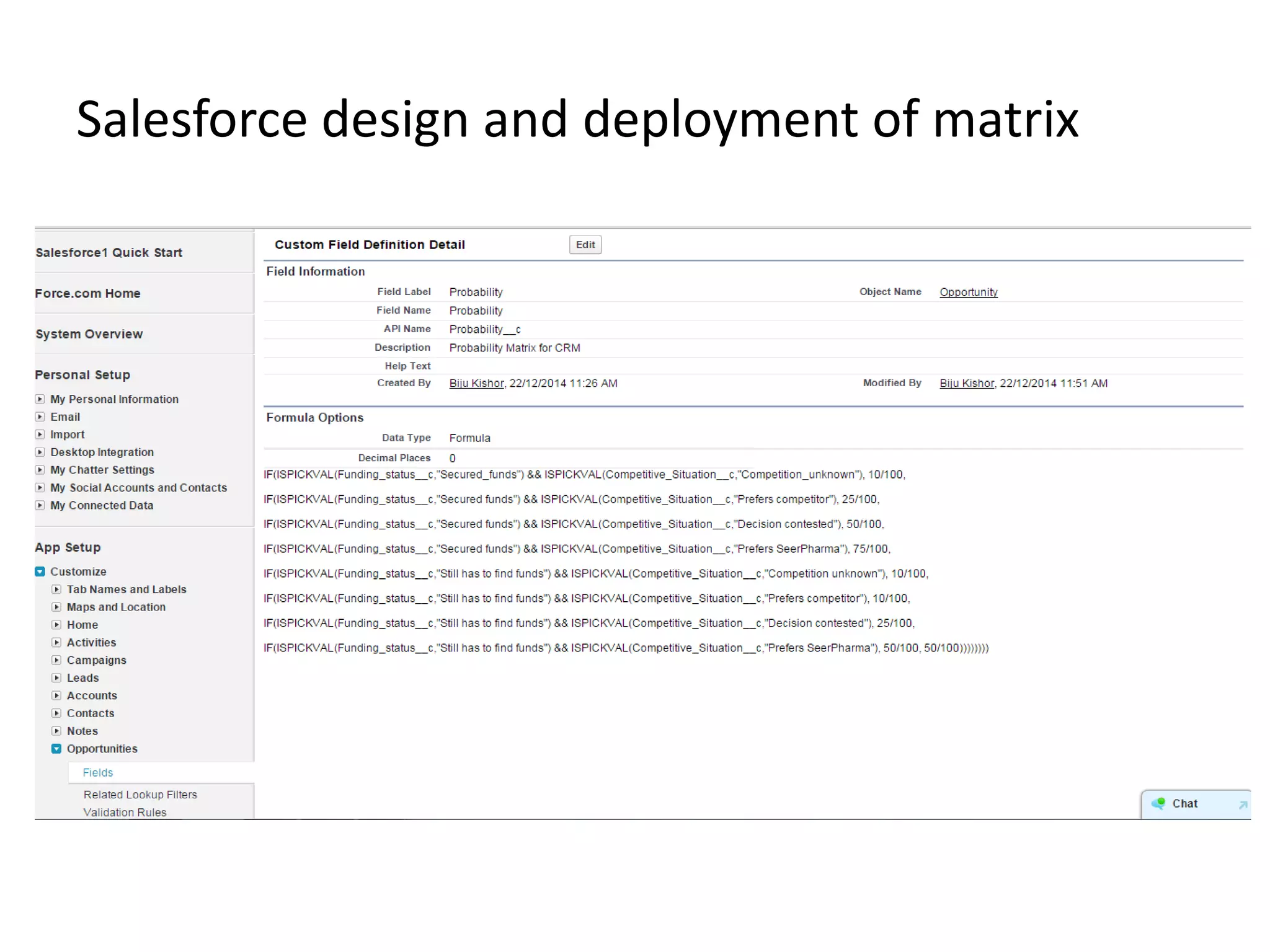 Salesforce design and deployment of matrix
