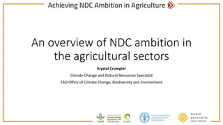 Krystal Crumpler
Climate Change and Natural Resources Specialist
FAO Office of Climate Change, Biodiversity and Environment
An overview of NDC ambition in
the agricultural sectors
 