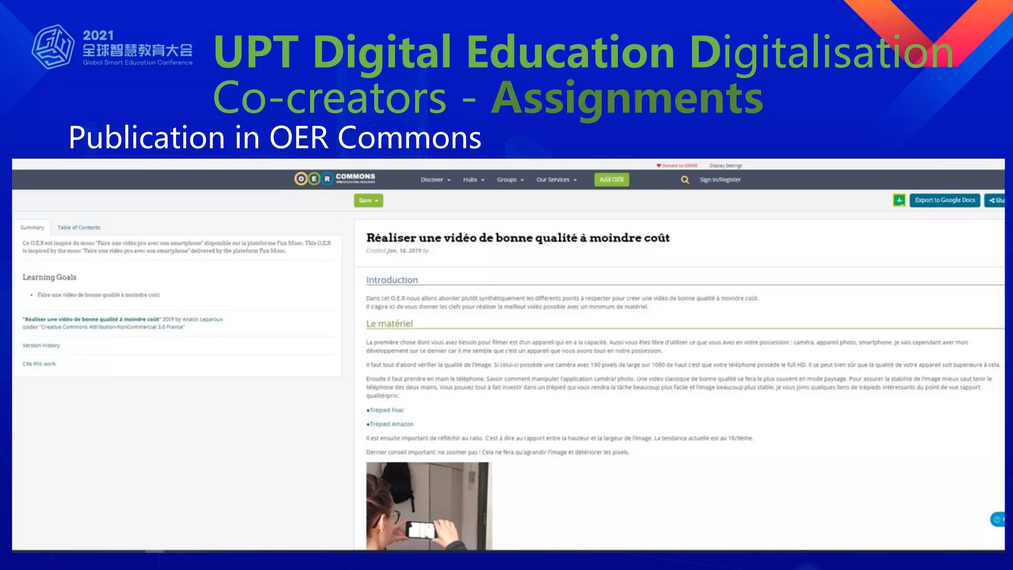 UPT Digital Education Digitalisation
Co-creators - Assignments
Publication in OER Commons
 