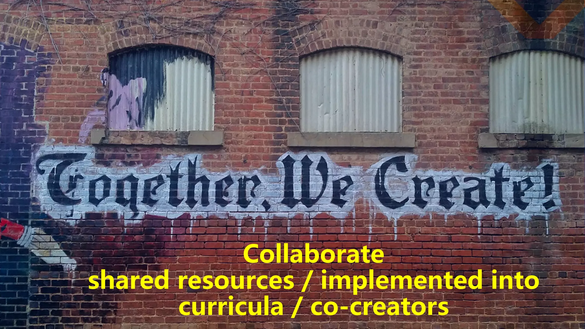 Collaborate
shared resources / implemented into
curricula / co-creators
 