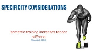 SPECIFICITYCONSIDERATIONS
Isometric training increases tendon
stiffness
(Kubo et al., 2004)
 