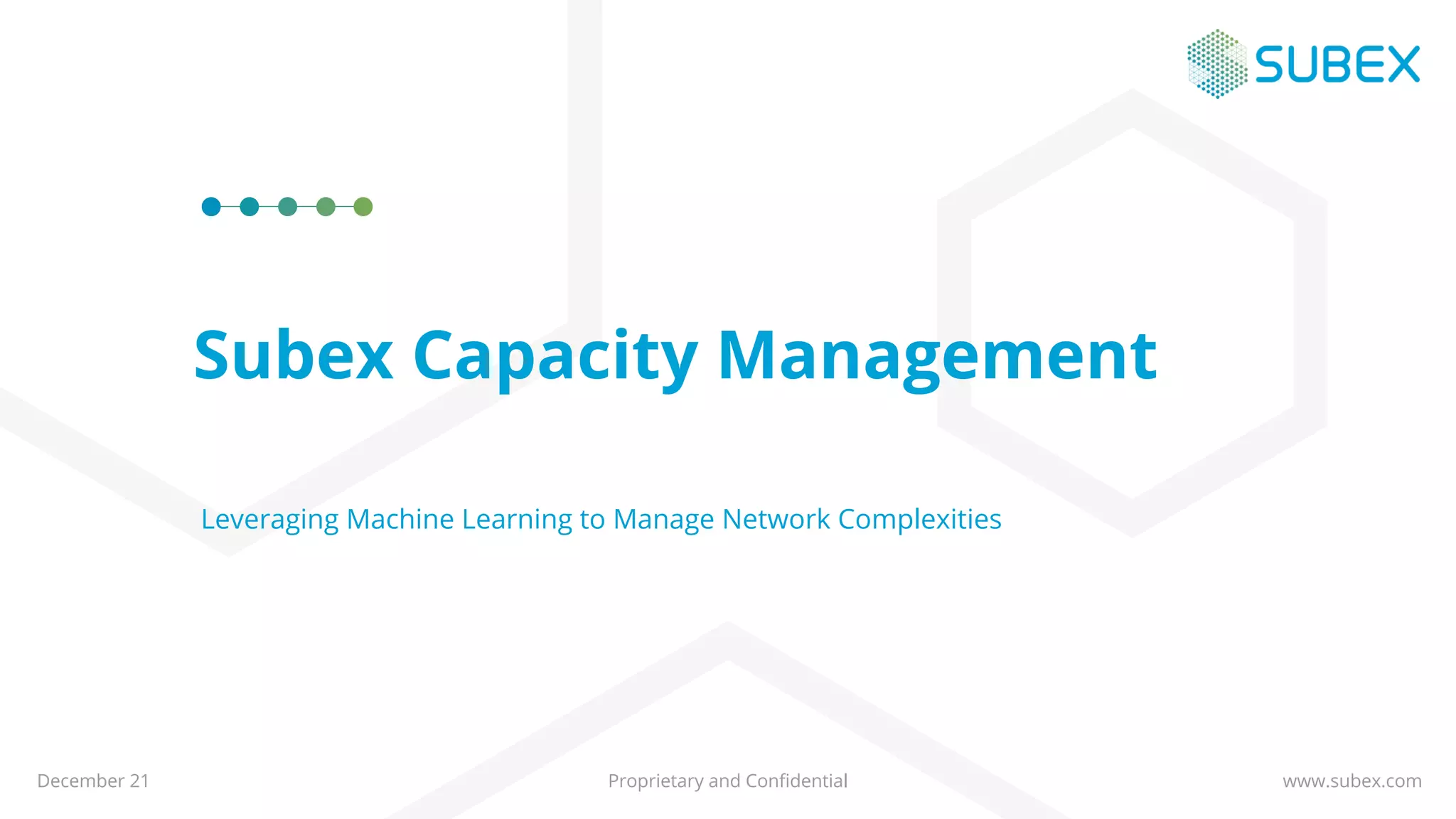 Subex Capacity Management
December 21 www.subex.com
Proprietary and Confidential
Leveraging Machine Learning to Manage Network Complexities
 
