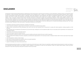 This document contains forward‐looking statements regarding future events and the future results of Eni that are based on current expectations, estimates, forecasts, and projections about
the industries in which Eni operates and the beliefs and assumptions of the management of Eni. In addition, Eni’s management may make forward‐looking statements orally to analysts,
investors, representatives of the media and others. In particular, among other statements, certain statements with regard to management objectives, trends in results of operations,
margins, costs, return on capital, risk management and competition are forward looking in nature. Words such as ‘expects’, ‘anticipates’, ‘targets’, ‘goals’, ‘projects’, ‘intends’, ‘plans’,
‘believes’, ‘seeks’, ‘estimates’, variations of such words, and similar expressions are intended to identify such forward‐looking statements. These forward‐looking statements are not
guarantees of future performance and are subject to risks, uncertainties, and assumptions that are difficult to predict because they relate to events and depend on circumstances that will
occur in the future. Therefore, Eni’s actual results may differ materially and adversely from those expressed or implied in any forward‐looking statements. Factors that might cause or
contribute to such differences include, but are not limited to, those discussed in Eni’s Annual Reports on Form 20‐F filed with the U.S. Securities and Exchange Commission (the “SEC”) under
the section entitled “Risk factors” and in other sections. These factors include but are not limited to:
• Fluctuations in the prices of crude oil, natural gas, oil products and chemicals;
• Strong competition worldwide to supply energy to the industrial, commercial and residential energy markets;
• Safety, security, environmental and other operational risks, and the costs and risks associated with the requirement to comply with related regulation, including regulation on GHG
emissions;
• Risks associated with the exploration and production of oil and natural gas, including the risk that exploration efforts may be unsuccessful and the operational risks associated with
development projects;
• Uncertainties in the estimates of natural gas reserves;
• The time and expense required to develop reserves;
• Material disruptions arising from political, social and economic instability, particularly in light of the areas in which Eni operates;
• Risks associated with the trading environment, competition, and demand and supply dynamics in the natural gas market, including the impact under Eni take‐or‐pay long‐term gas supply
contracts;
• Laws and regulations related to climate change;
• Risks related to legal proceedings and compliance with anti‐corruption legislation;
• Risks arising from potential future acquisitions; and
• Exposure to exchange rate, interest rate and credit risks.
Any forward‐looking statements made by or on behalf of Eni speak only as of the date they are made. Eni does not undertake to update forward‐looking statements to reflect any changes in
Eni’s expectations with regard thereto or any changes in events, conditions or circumstances on which any such statement is based. The reader should, however, consult any further
disclosures Eni may make in documents it files with or furnishes to the SEC and Consob.
DISCLAIMER
2
 