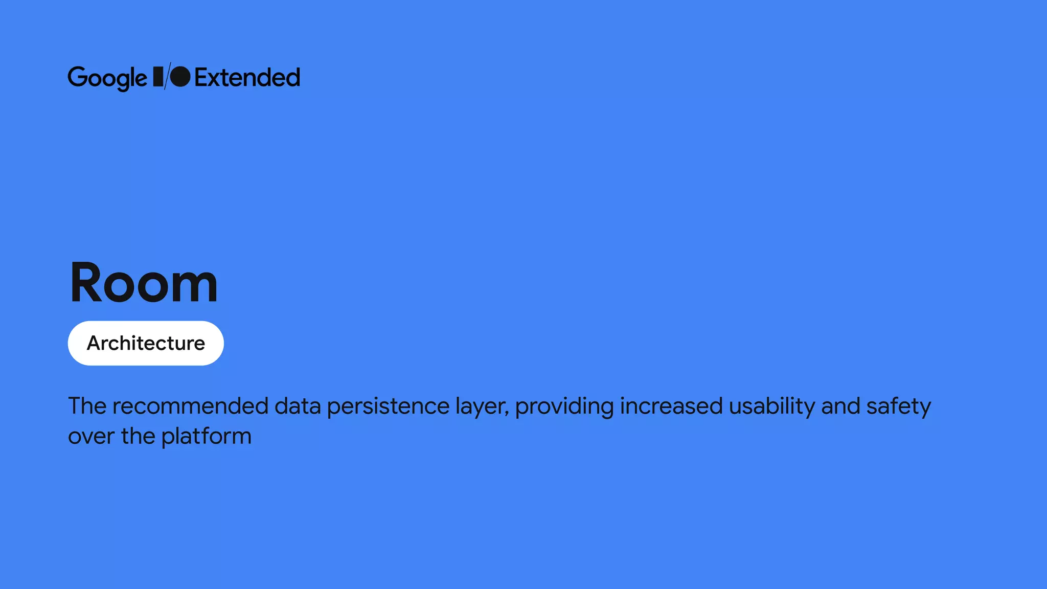 The recommended data persistence layer, providing increased usability and safety
over the platform
Architecture
Room
 