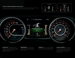 11
7-INCH DRIVER INFORMATION DISPLAY (DID)
Front and centre in the gauge cluster, you’ll find a wealth of scrollable vehicle data, including
real-time transfer case status, song, artist and station playing, and more. Available.
NAVIGATION Partnering with your
available Uconnect®
4 NAV, the DID can
show turn-by-turn directions, as well as
additional details that help you
navigate your way.
PERFORMANCE Get real-time fuel
economy data and see how many
kilometres you can travel before you
need to refuel.
CAPABILITY See the current settings
for your transfer case, degree of pitch
and roll, and steering-wheel position.
VEHICLE DYNAMICS Are your tyres
properly inflated? You’ll be notified
if the pressure is low on any tyre. Are
you Driving off-road? See a graphic
depiction of how your wheels
are articulating.
 