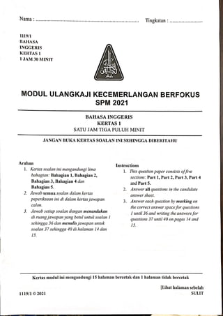 2021 Johor Bahasa Inggeris K1 Pdf