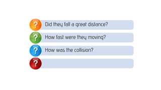 Did they fall a great distance?
How fast were they moving?
How was the collision?
 