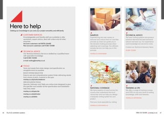 FIND OUT MORE y marley.co.uk 67
66 Dry fix & ventilation systems
Getting our knowledge to you and your project smoothly and efficiently
Here to help
CUSTOMER SERVICES
Knowledgeable and friendly staff are available to offer
quotations, expert advice, deal with orders and all other
enquiries.
Account customers call 08705 626400
Non-account customers call 01283 722588
TECHNICAL ADVICE
Our Technical Advisory Service is staffed by a qualified team
with specialist knowledge.
Call 01283 722330
e-mail roofing@marley.co.uk
TOOLS
Tools and assets that make design and specification as
straightforward as possible.
ROOF SYSTEM SELECTOR
Easy-to-use and comprehensive system finder delivering results
from choice of pitch, material or tile type:
marley.co.uk/productselector
SPECIFICATION TOOLS
Specrite, Estimator and Tilefix are online tools designed to give
the specifier and installer all the specification and installation
help they need:
marley.co.uk/specrite
marley.co.uk/estimator
marley.co.uk/tilefix
y
SAMPLES
Experiencing the vast variety of
textures and colours that our roof tiles
provide up close can guide you in
the decision-making process when
selecting roof coverings. Our efficient
sample service can help you in this
process.
marley.co.uk/samples
y
NATIONAL COVERAGE
We have experts on hand across the
country that understand the local
vernacular and can help you design
a bespoke roofing system for your
project.
Find your local specialist by visiting
marley.co.uk/contact-us
y
TECHNICAL ADVICE
The best roofing systems and product
solutions demand the best technical
advice and back up. Our experience
and knowledge are second to none.
Contact our Technical Advisory Team
01283 722330
y
TRAINING & CPD
We offer a range of training courses
and CPD’s to suit your level of roofing
knowledge, skills and interests.
marley.co.uk/training
 