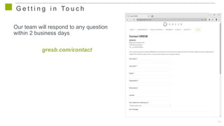 14
G e t t i n g i n To u c h
Our team will respond to any question
within 2 business days
gresb.com/contact
 