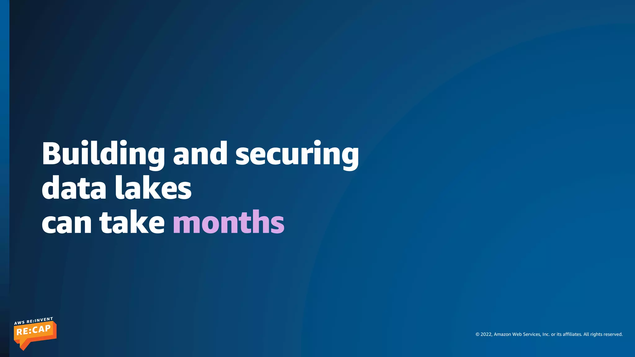 © 2022, Amazon Web Services, Inc. or its affiliates. All rights reserved.
Building and securing
data lakes
can take months
 