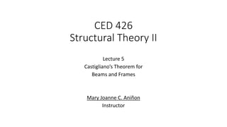 CED 426
Structural Theory II
Lecture 5
Castigliano’s Theorem for
Beams and Frames
Mary Joanne C. Aniñon
Instructor
 