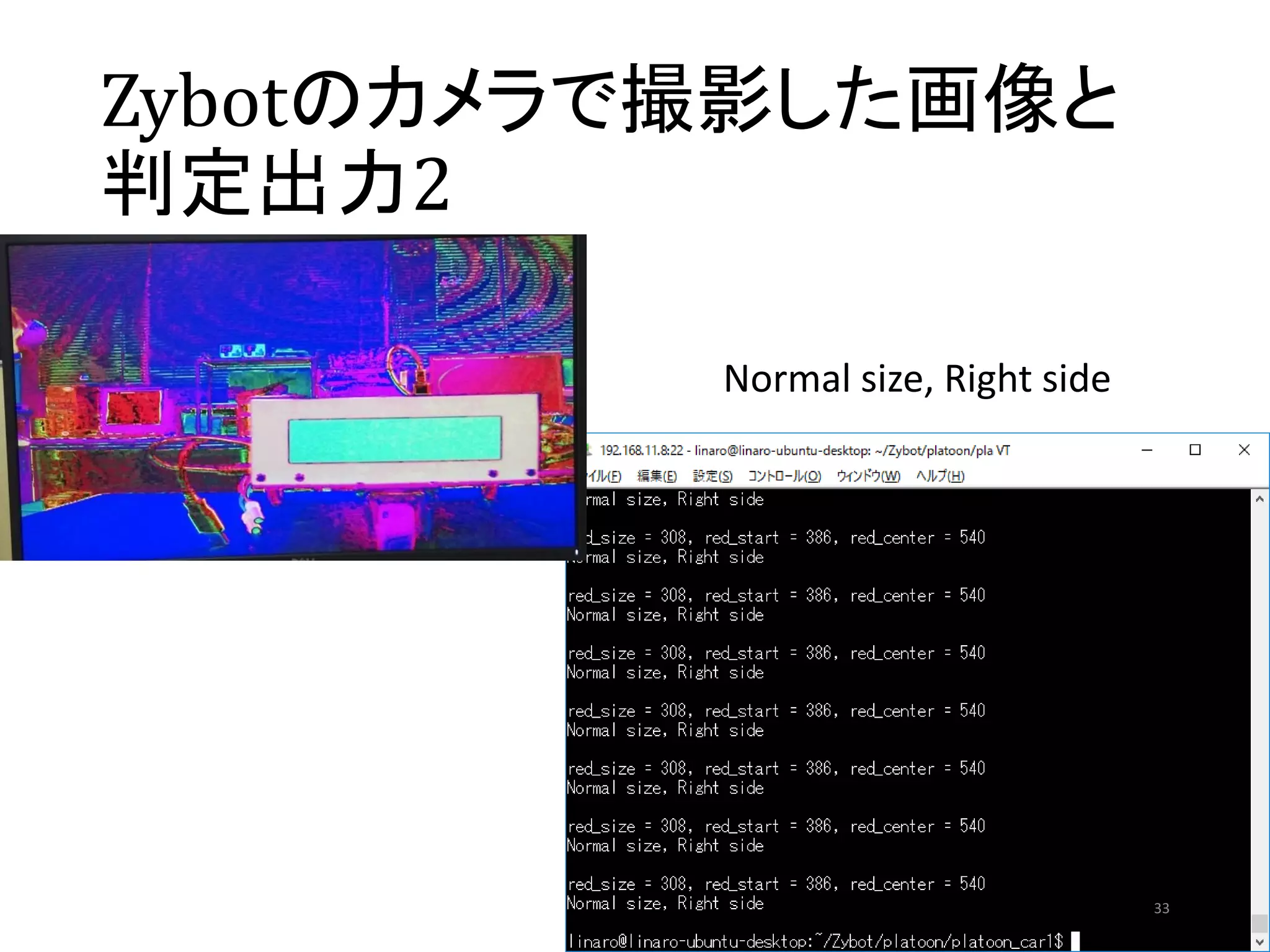 Zybotのカメラで撮影した画像と
判定出力2
33
Normal size, Right side
 