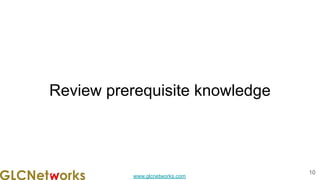 www.glcnetworks.com
Review prerequisite knowledge
10
 