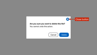 Are you sure you want to delete this
fi
le?
You cannot undo this action.
Delete
Cancel
Close button
 