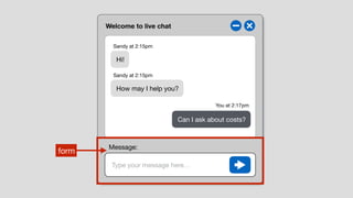 Welcome to live chat
Type your message here…
Hi!
How may I help you?
Can I ask about costs?
Sandy at 2:15pm
Sandy at 2:15pm
You at 2:17pm
Message:
form
 