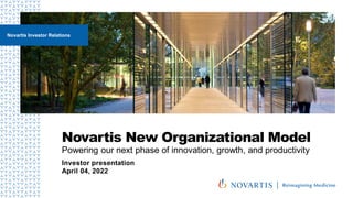 Novartis New Organizational Model
Powering our next phase of innovation, growth, and productivity
Investor presentation
April 04, 2022
Novartis Investor Relations
 