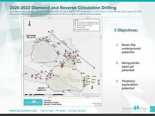 WWW.SILVERONE.COM TSX-V: SVE FF: BRK1 OTCQX: SLVRF
2020-2022 Diamond and Reverse Circulation Drilling
See Company press re...