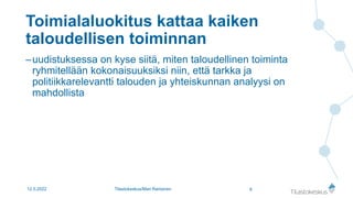 Katsaus toimialaan, luokitukseen ja kansainvälisiin kytköksiin, yliaktuaari Mari Rantanen, Tilastokeskus