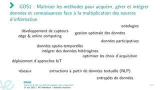 GOS1 : Maı̂triser les méthodes pour acquérir, gérer et intégrer
données et connaissances face à la multiplication de...