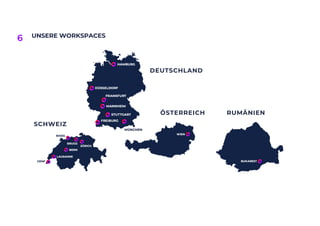 UNSERE WORKSPACES
RUMÄNIEN
ÖSTERREICH
DEUTSCHLAND
SCHWEIZ
6
 