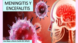 MENINGITIS Y
ENCEFALITIS
Ana Bayo y María Cuello (R1 MFyC)
 
