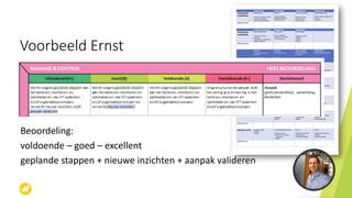 Voorbeeld Ernst
Beoordeling:
voldoende – goed – excellent
geplande stappen + nieuwe inzichten + aanpak valideren
 