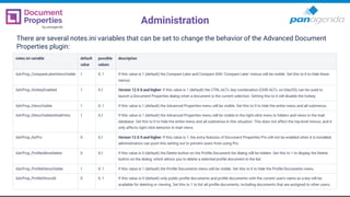 Administration
There are several notes.ini variables that can be set to change the behavior of the Advanced Document
Properties plugin:
 