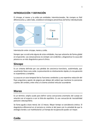 1
INTRODUCCIÓN Y DEFINICIÓN
El síncope, el mareo y la caída son entidades interrelacionadas. No siempre es fácil
diferenci...