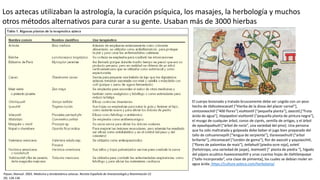 Los aztecas utilizaban la astrología, la curación psíquica, los masajes, la herbología y muchos
otros métodos alternativos...