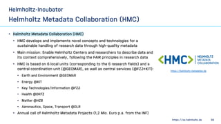 https://os.helmholtz.de 56
Helmholtz-Incubator
Helmholtz Metadata Collaboration (HMC)
• Helmholtz Metadata Collaboration (...