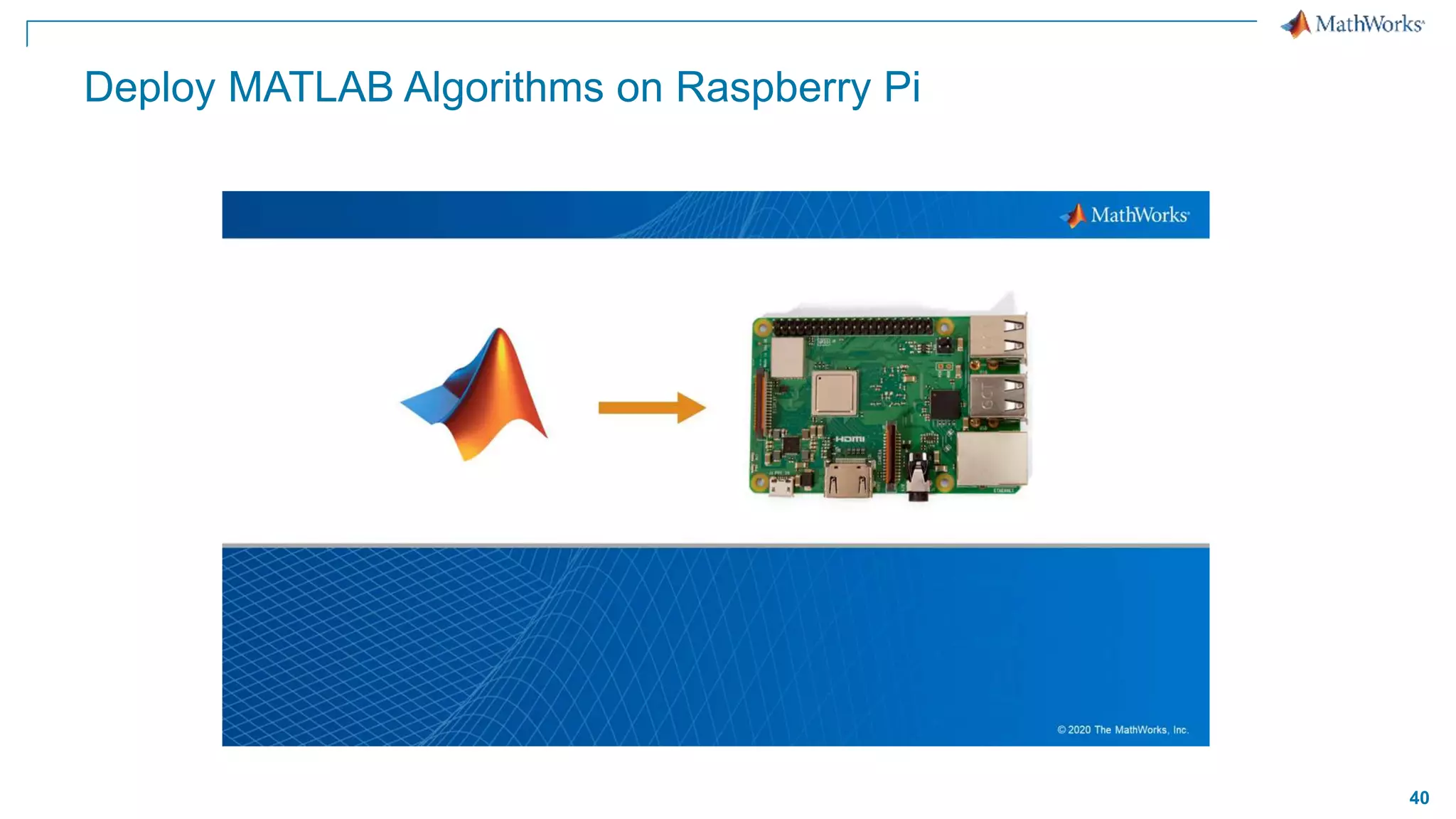 40
Deploy MATLAB Algorithms on Raspberry Pi
 