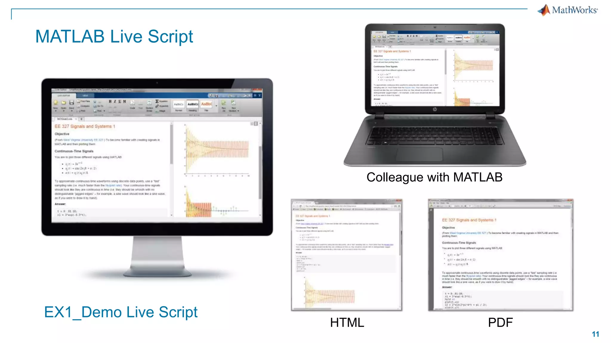 11
MATLAB Live Script
Colleague with MATLAB
HTML PDF
EX1_Demo Live Script
 