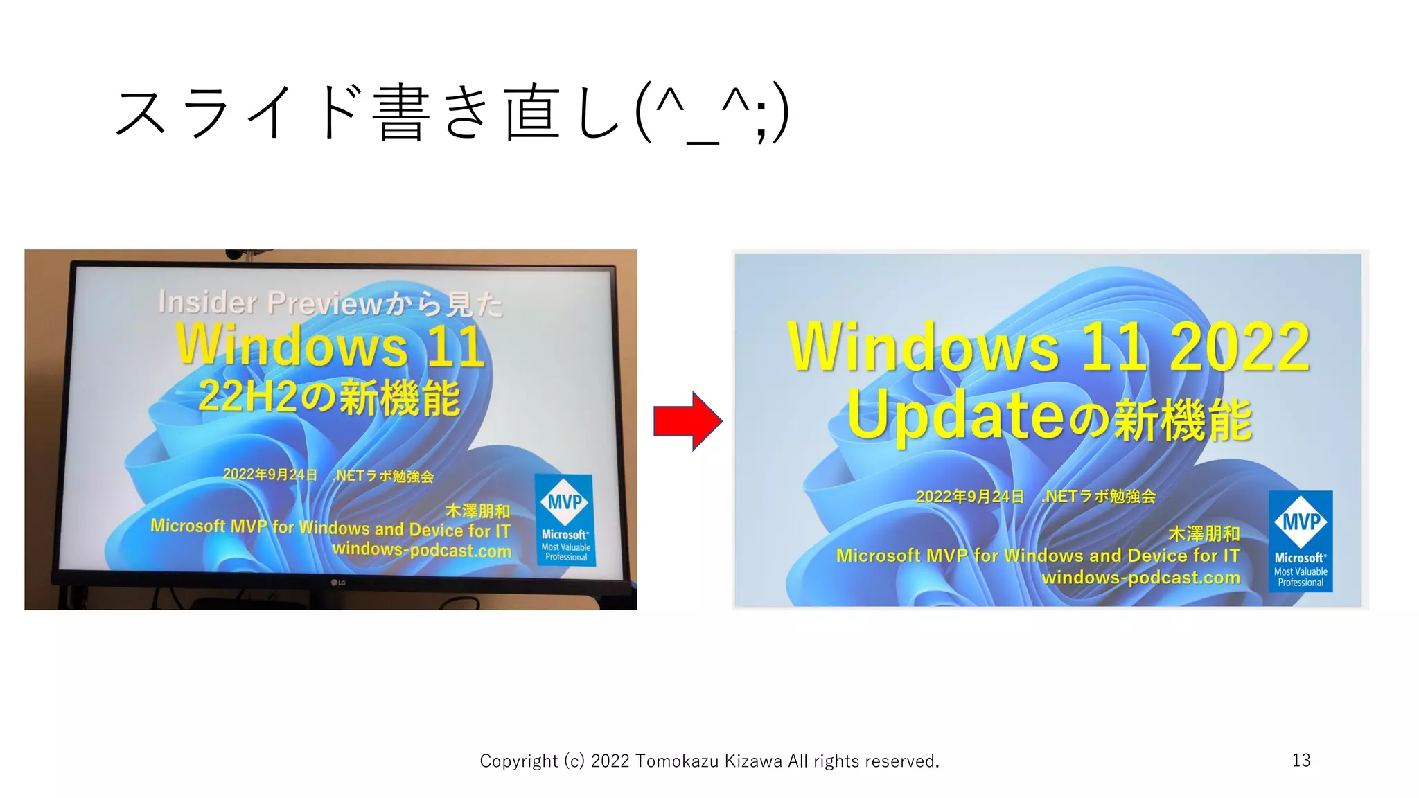 スライド書き直し(^_^;)
Copyright (c) 2022 Tomokazu Kizawa All rights reserved. 13
 