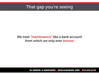 That gap you're seeing
We treat "maintenance" like a bank account
from which we only ever borrow
 