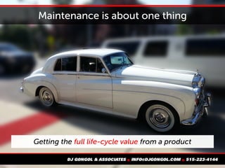 Maintenance is about one thing
Getting the full life-cycle value from a product
 