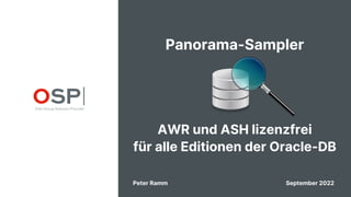 Panorama-Sampler
AWR und ASH lizenzfrei
für alle Editionen der Oracle-DB
Peter Ramm September 2022
 