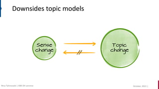 Downsides topic models
Topic
change
Sense
change
October, 2022 |
Nina Tahmasebi | KBR DH seminar
 