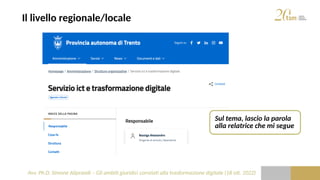 Avv. Ph.D. Simone Aliprandi – Gli ambiti giuridici correlati alla trasformazione digitale (18 ott. 2022)
Il livello region...