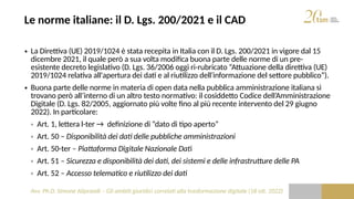 Avv. Ph.D. Simone Aliprandi – Gli ambiti giuridici correlati alla trasformazione digitale (18 ott. 2022)
Le norme italiane...