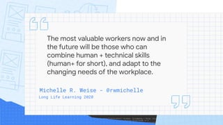 The most valuable workers now and in
the future will be those who can
combine human + technical skills
(human+ for short),...