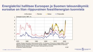 Pääjohtaja Olli Rehn: Euroopan ja Suomen talous  sodan ja energiakriisin varjossa