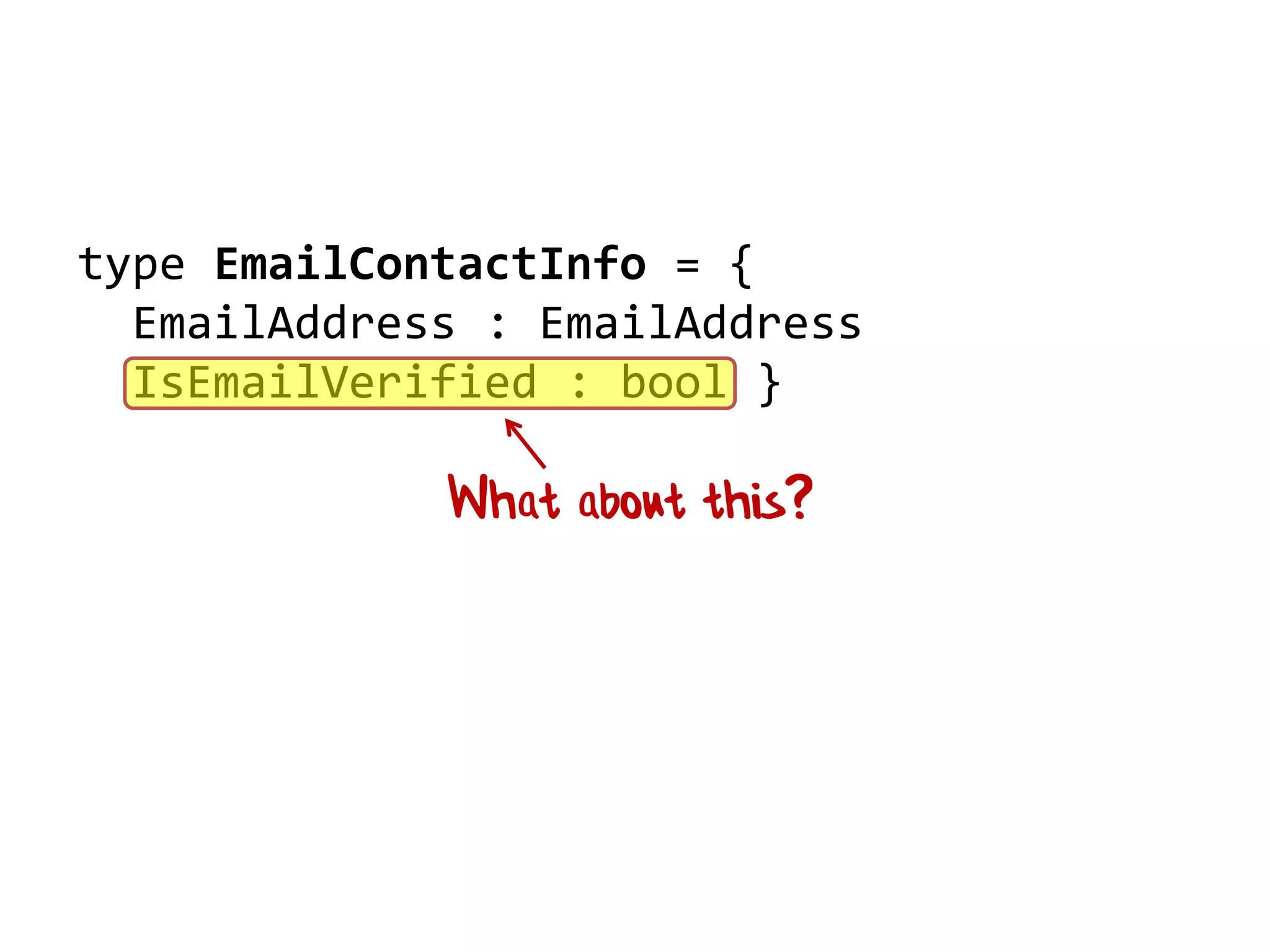 What about this?
type EmailContactInfo = {
EmailAddress : EmailAddress
IsEmailVerified : bool }
 