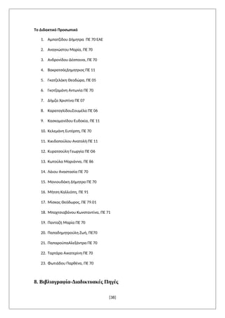 Το Διδακτικό Προσωπικό
1. Αμπατζίδου Δήμητρα ΠΕ 70 ΕΑΕ
2. Αναγνώστου Μαρία, ΠΕ 70
3. Ανδρονίδου Δέσποινα, ΠΕ 70
4. ΒακρατσάςΔημητριος ΠΕ 11
5. Γκατζελάκη Θεοδώρα, ΠΕ 05
6. Γκοτζαμάνη Αντωνία ΠΕ 70
7. Δήμζα Χριστίνα ΠΕ 07
8. ΚαραταγλίδουΣουμέλα ΠΕ 06
9. Κασκαμανίδου Ευδοκία, ΠΕ 11
10. Κελεμάνη Ευτέρπη, ΠΕ 70
11. Κικιδοπούλου Ανατολή ΠΕ 11
12. Κυρατσούλη Γεωργία ΠΕ Ο6
13. Κωτούλα Μαριάννα, ΠΕ 86
14. Λάιου Αναστασία ΠΕ 70
15. Μανιουδάκη Δήμητρα ΠΕ 70
16. Μήτση Καλλιόπη, ΠΕ 91
17. Μίσκας Θεόδωρος, ΠΕ 79.01
18. Μπαχτσιαβάνου Κωνσταντίνα, ΠΕ 71
19. Πανταζή Μαρία ΠΕ 70
20. Παπαδημητρούλη Ζωή, ΠΕ70
21. ΠαπαρούπαΑλεξάντρα ΠΕ 70
22. Ταρτάρα Αικατερίνη ΠΕ 70
23. Φωτιάδου Παρθένα, ΠΕ 70
8. Βιβλιογραφία-Διαδικτυακές Πηγές
[38]
 